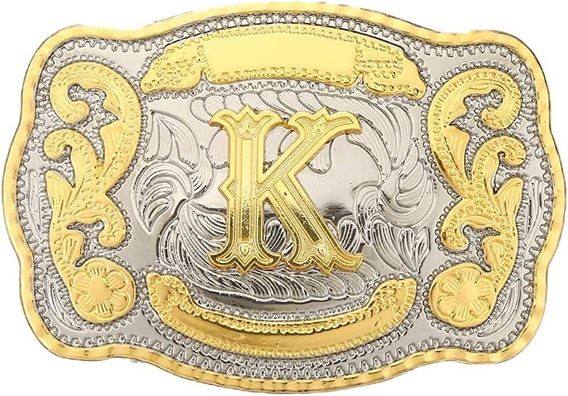 WMG Western Belt Buckle Initial Letters ABCDMRJ to Z Cowboy Belt Buckle, Rodeo Buckles for Men & Women Fits Up to 2 Inch Belts - Image 1